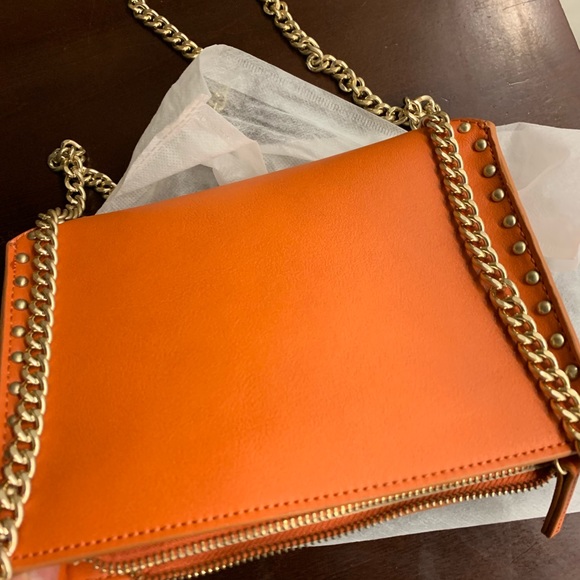 Zara Orange Suede Leather bag with gold chain - Picture 5 of 11